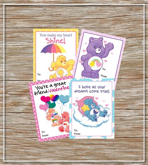 Instant Download Printable Care Bear Valentine Cards Set Etsy