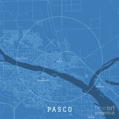 Pasco Wa City Vector Road Map Blue Text Digital Art By Frank Ramspott