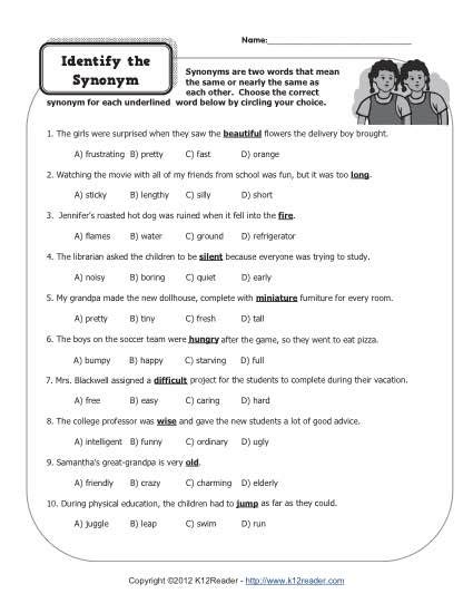 Identify The Synonym 4th Grade Worksheets In 2021 Character Trait