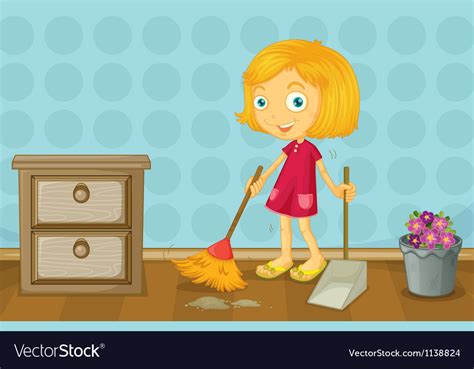 Illustration room with bed furniture, comfort for sleep relaxation and dream. A girl cleaning a room Royalty Free Vector Image