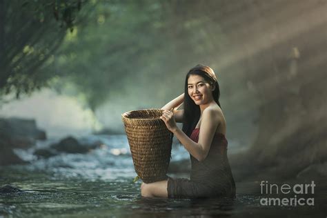 Asian Sexy Woman Bathing In Cascade Photograph By Sasin Tipchai Pixels