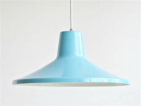 Mid Century Danish Modern Turquoise Metal Pendant Lamp By Luxo Blue