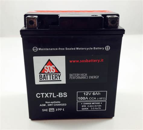 Batteria Moto Scooter Sos Battery 12v 6ah Bm 301c Sigillata Ctx7l Bs