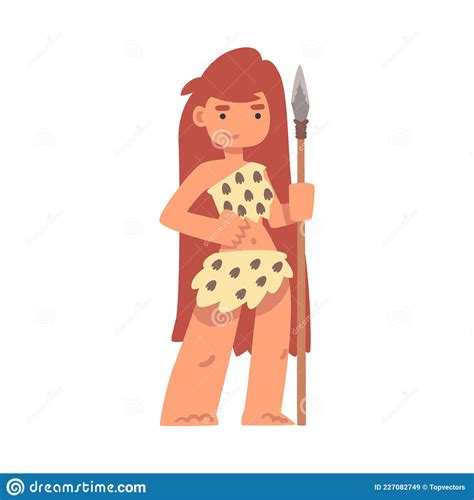 Primitive Woman Character From Stone Age Wearing Animal Skin And