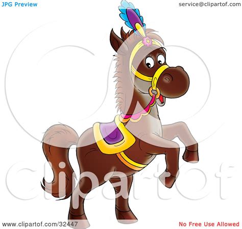 Clipart Illustration Of A Dark Brown Horse In A Colorful Saddle Hat