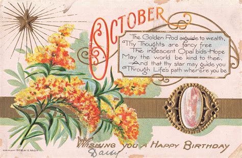 Postcard October Happy Birthday Gem Series Posted 1908 Birthday
