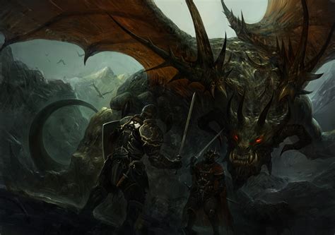 Knight And Dragon Illustration Fantasy Art Dragon Knight Hd