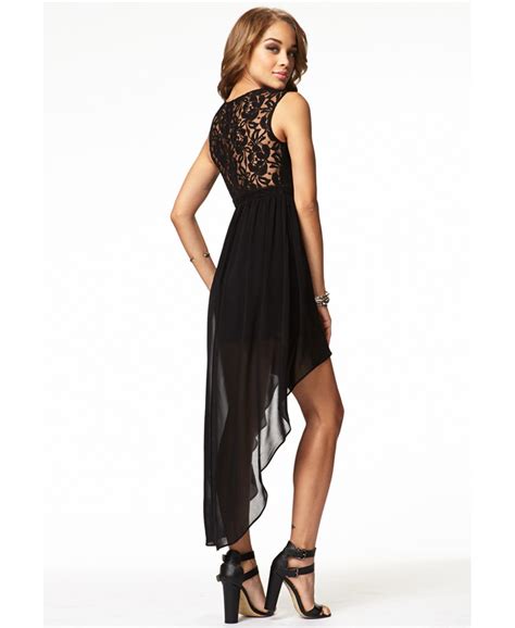 Forever 21 Lace Chiffon Highlow Dress In Black Lyst