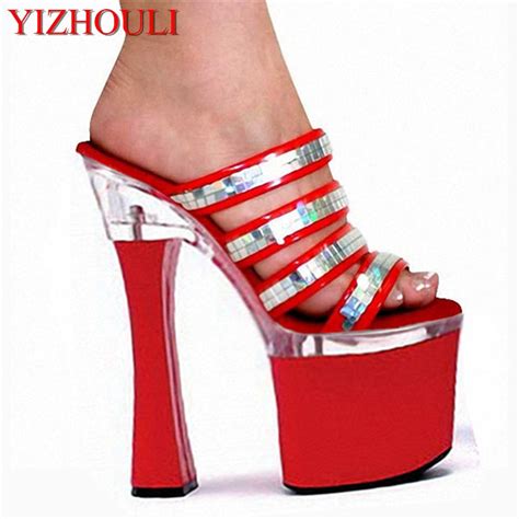 fashion 18cm spool heels women platform sandals ladies sexy punk shoes 7 inch high heels glitter