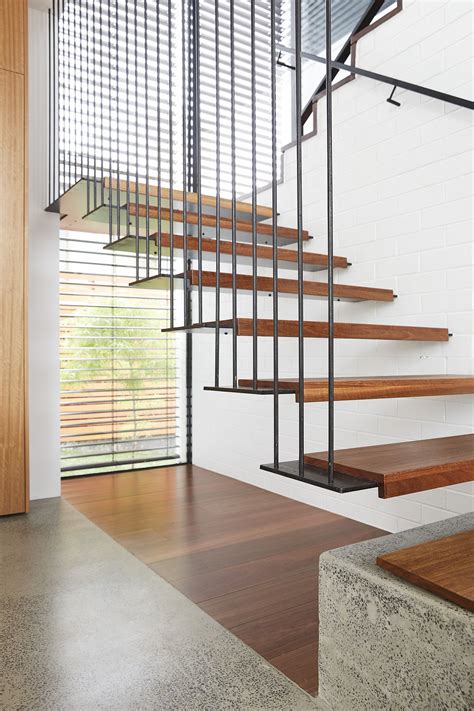 Cantilevered Stair Butted Treads Iron Balustrade Floating Treads