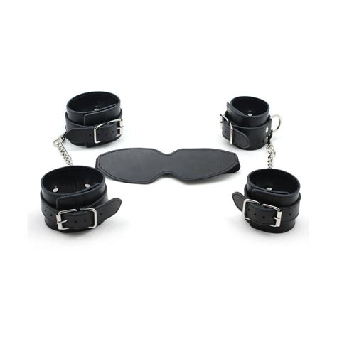 beautiful black leather bondage set 4 pieces hogtie handcuffs etsy