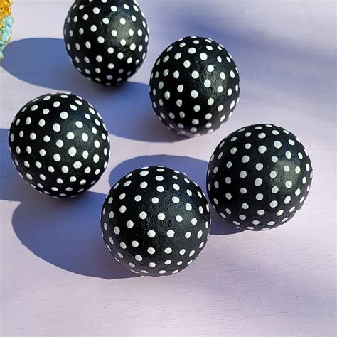 Black And White Handmade Papier Mache Accent Balls Set Of Five
