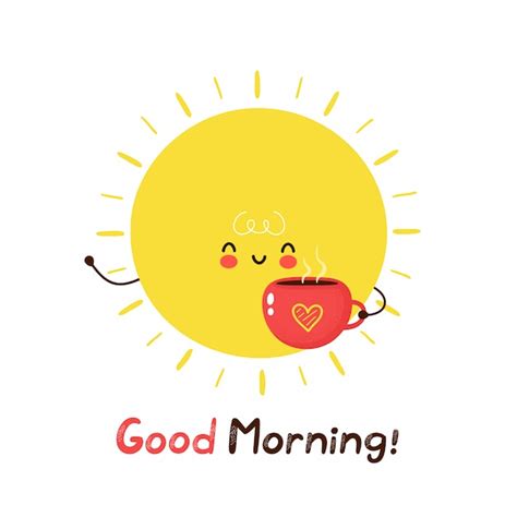 Cute Happy Funny Sun With Coffee Mug Cartoon Character Illustration