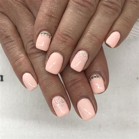 Peach Pink Rhinestone Spring Gel Nails Light Elegance Pink Tutu Gel