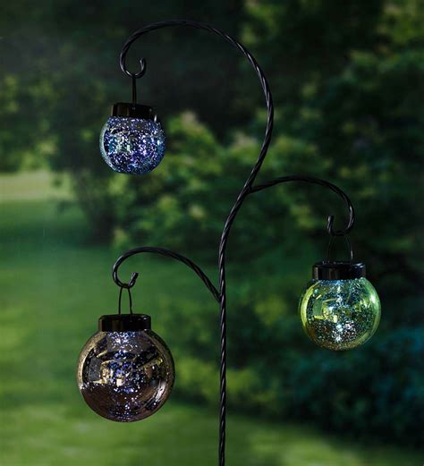 Hanging Mercury Glass Solar Lanterns With Garden Stake Set Solar