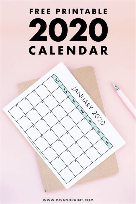 Free Printable 2020 Calendar Sunday Start Pjs And Paint