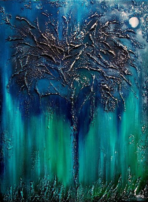 Original Oil Painting Moon Lit Tree Modern Tree Texture By Smig No