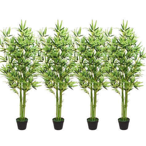 Set Of 4 Artificial Faux Potted Plant 5 Feet Fake Bamboo Green Leaf