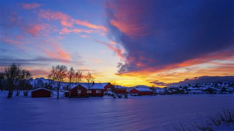 Fotos Norwegen Natur Winter Himmel Schnee Sonnenaufgänge 2560x1440
