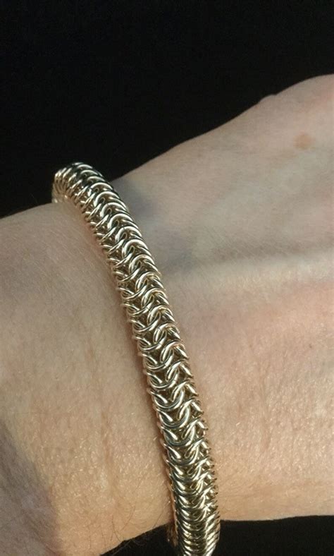 Gold Chain Mail Bracelet 14k Gold Bracelet Chainmaille Jewelry Hand