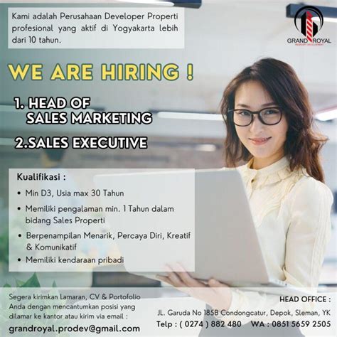 Lowongan Kerja Head Of Sales Marketing Sales Executive Di Grand Royal Property Development