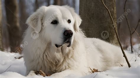 Fond Grand Chien Blanc Couché Dans La Neige Fond Grande Photo Des