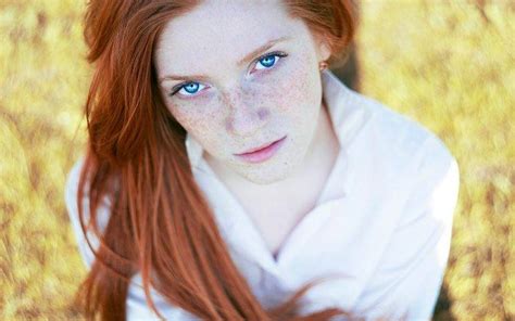 Women Redhead Freckles Blue Eyes Looking At Viewer