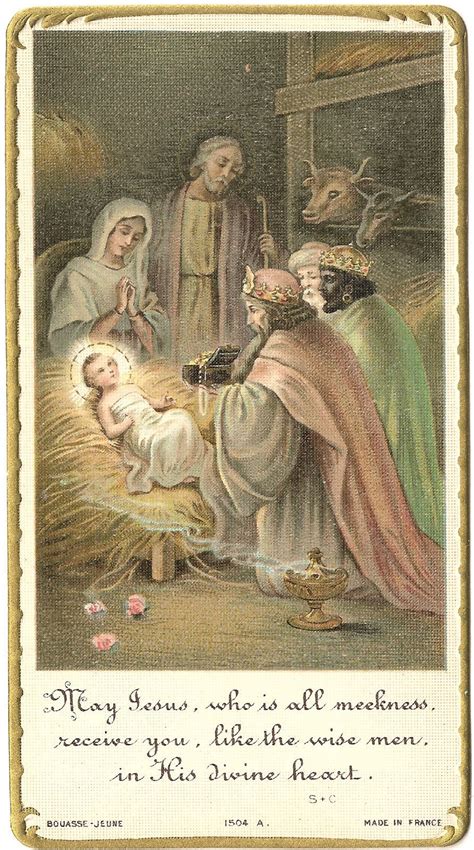 Antique Vintage Holy Prayer Card Manger Nativity Scene With 3 Kings