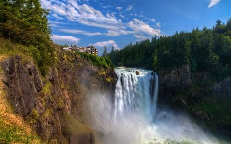 Snoqualmie Falls Waterfall Cliff House Wallpaper Nature And