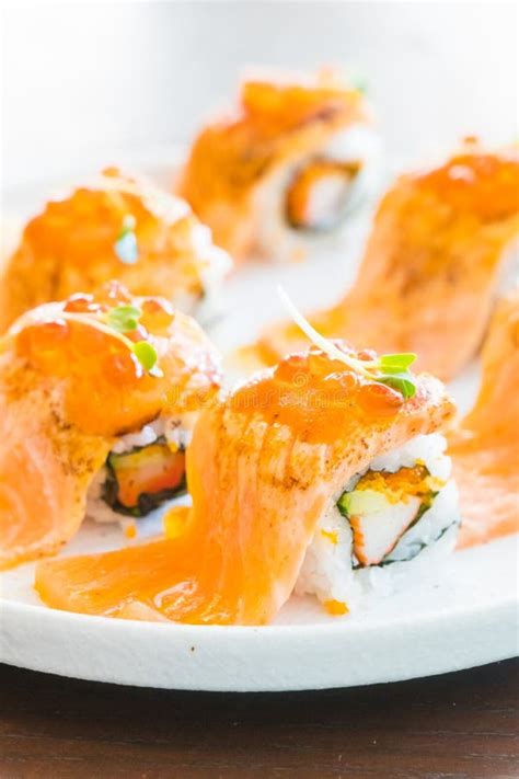 Grilled Salmon Sushi Roll Stock Image Image Of Fresh 88792627