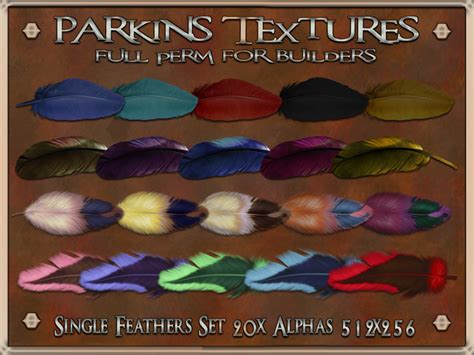 second life marketplace parkins textures 20x full perm alphas 512x256 single feathers
