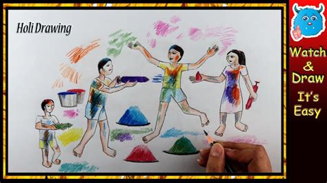 How To Draw Holi Scene For Kids Easy Youtube