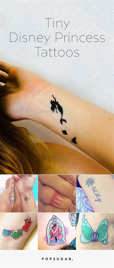 Disney Princess Tattoos On The Back Of A Womans Arm And Wrist With