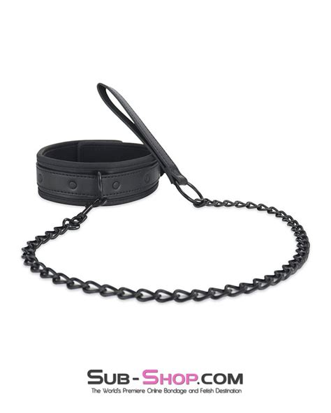 Padded Matte Black Collar With Leash Bdsm Bondage Gear Sub Shop Sub Shop Bondage And Fetish