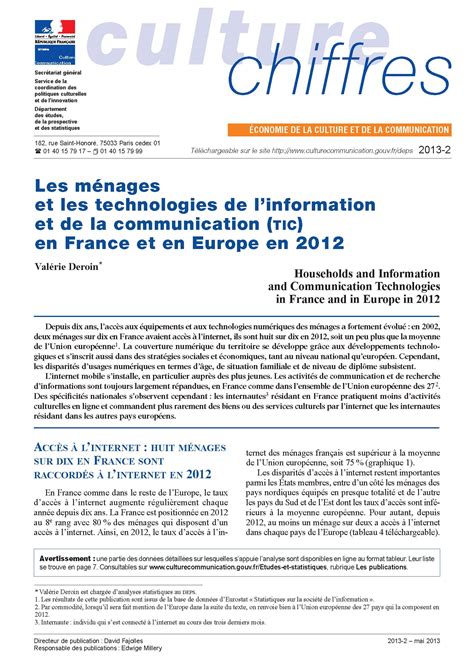 Les Ménages Et Les Technologies De L Information Et De La Communication Tic En France Et En