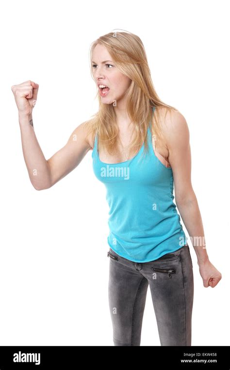 Angry Woman With Clenched Fist Stock Photo Alamy