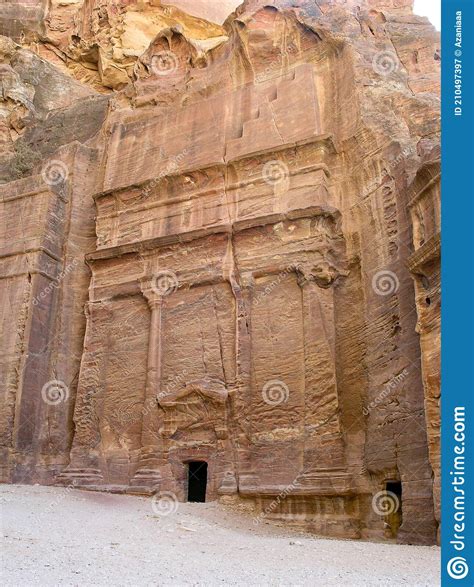 Jordan Petra Red City In Narrow Gorge With Palaces And Tombs Stock