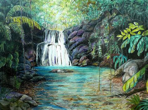 Forest Falls In 2020 Forest Falls Waterfall Paintings Caribbean Art