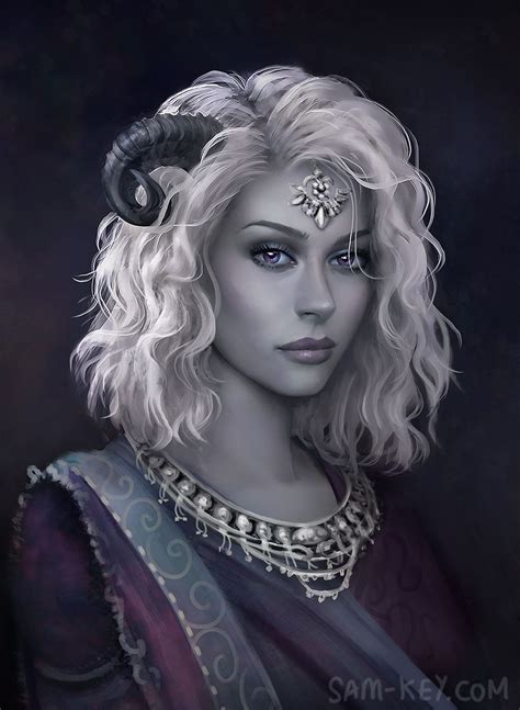 Silver Tiefling By Samanthajoanneart On Deviantart Tiefling Female Character Portraits