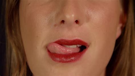 Woman S Tongue Seductively Licking Lips Close Up Stock Footage Video