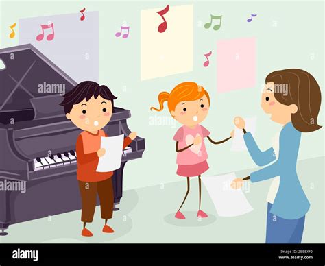 Illustration Of Stickman Kids Singing And Learning From Their Teacher