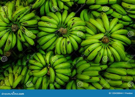 Ripe Big Green And Yellow Bananas On Market Stall Stock Photo Image