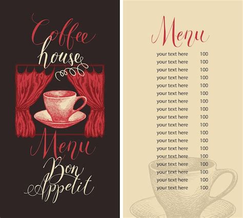Premium Vector Menu For Coffee House With Price List