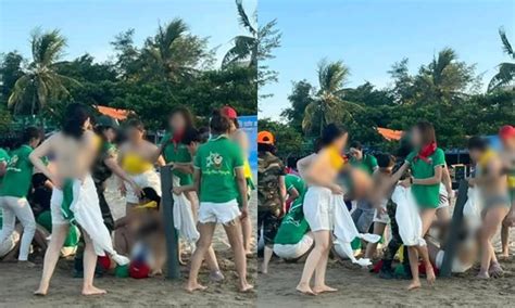 Clip Nhóm nam nữ chơi team building nude tại bãi biển Cửa Lò CĐM