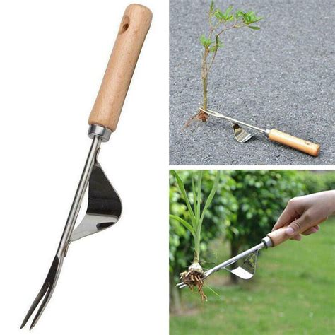 Manual Weeder Tool Stainless Manual Weed Puller Bend Proof With Smooth Natural Wood Handle