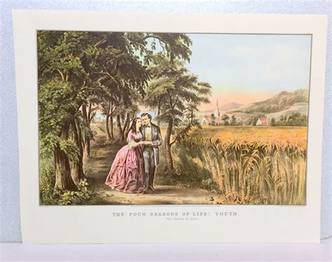 Vintage 67 Year Old Print By Currier And Ives Titled The Four Seasons