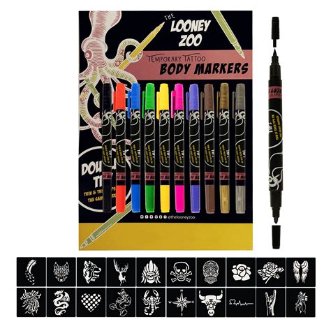 Buy Looney Zoo Temporary Tattoo Markers For Skin 10 Body Markers 20