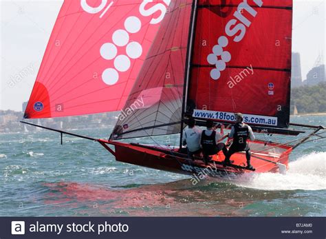 18ft Skiff Racing In Sydney Harbour Australia Smeg Sailing Downwind