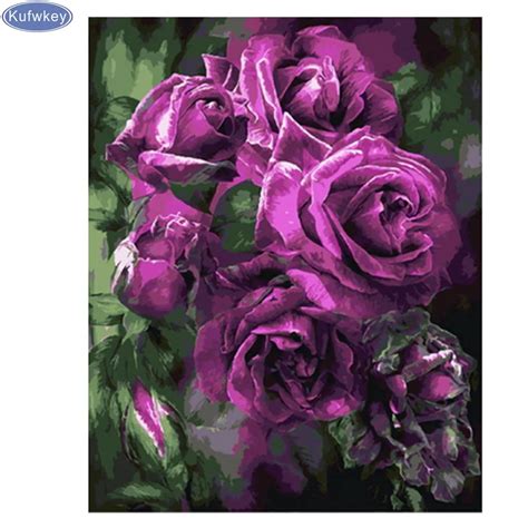 5d Diy Diamond Embroidery Purple Rose Flowers Home Decorfulldiamond