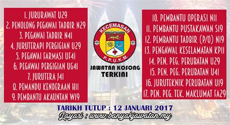 Jika anda lepasan spm/spvm dan berminat untuk berkhidmat dalam 15 januari 2017. Jawatan Kosong di Pusat Perubatan Universiti Kebangsaan ...